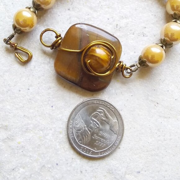 TigerEye & Shimmering AB Glass Beaded Bracelet! Handmade & One-of-a-kind Jewelry - Picture 8 of 11